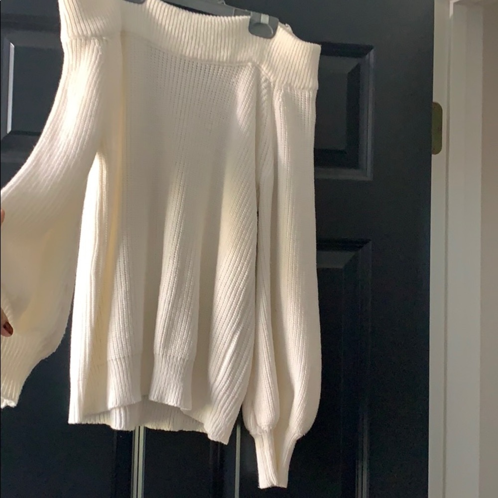 White Off the Shoulder Sweater